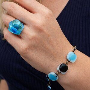 One of a Kind Handmade Set – Fused Glass Ring & Bracelet   | Artisan Jewelry
